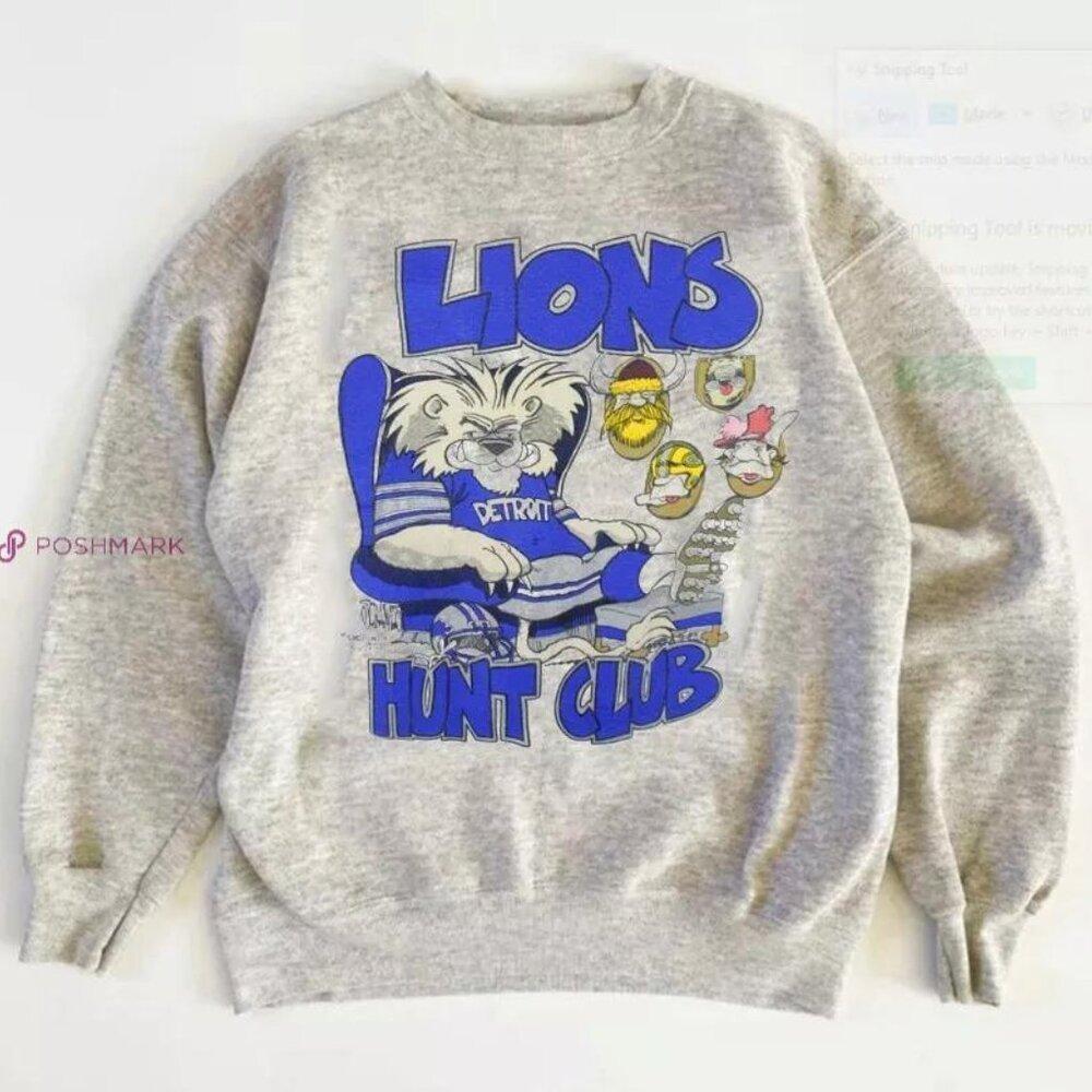 Detroit Lions Hunt Club Caricature Graphic Ash Crewneck Sweatshirt